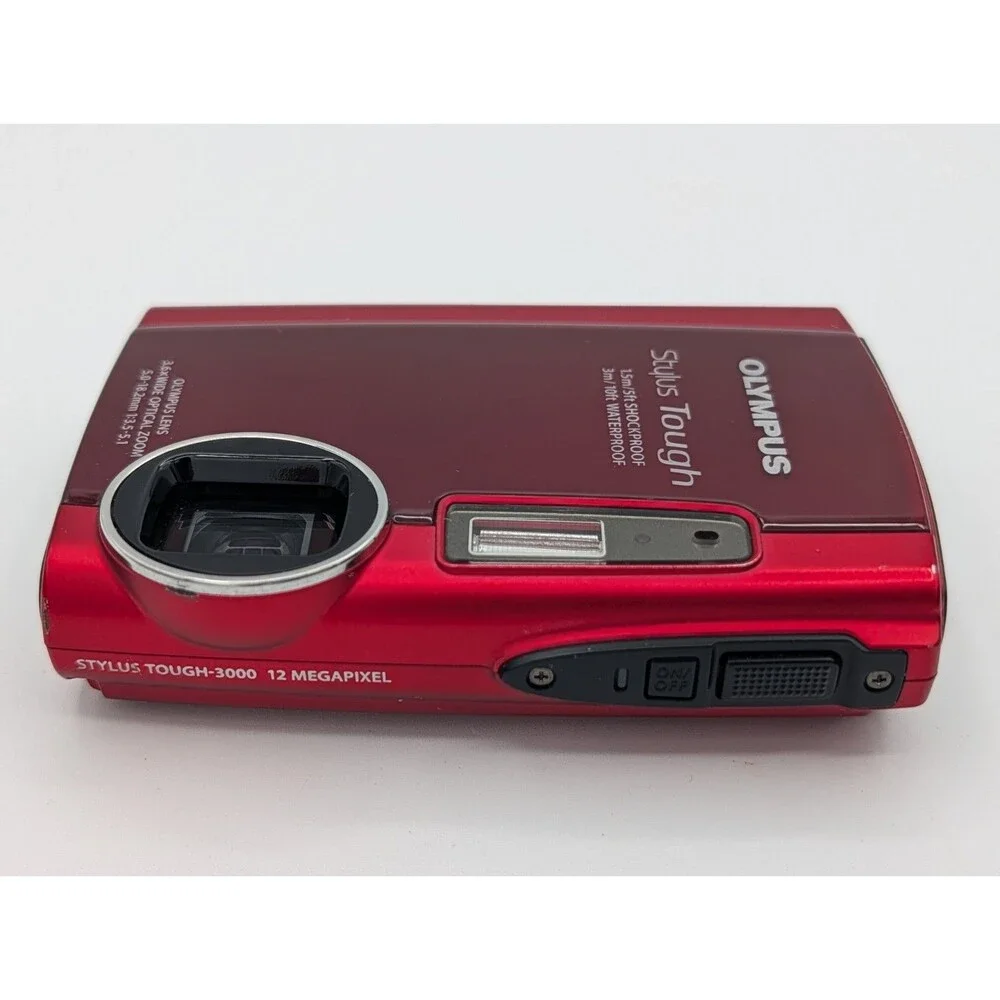 Olympus Stylus Tough 3000 12MP Red Waterproof Camera Bundle w/Case Batteries